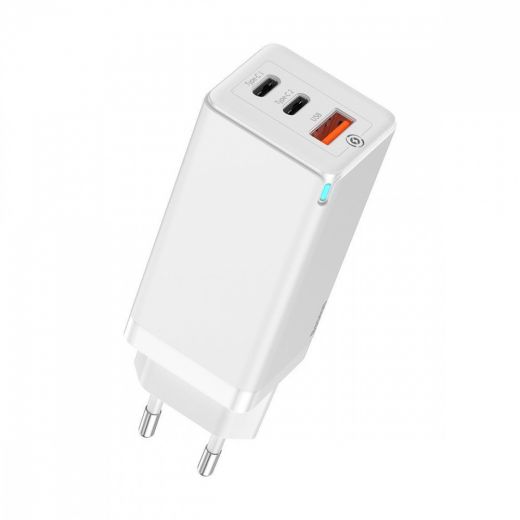 Быстрая зарядка Baseus GaN Quick Travel Charger 65W (2 Type-C + 1 USB) White (CCGAN-B02)