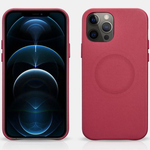 Кожаный чехол iCarer Red для iPhone 12 Pro Max