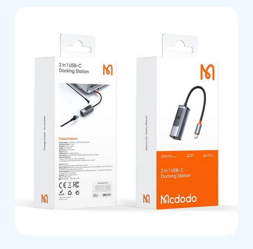 Переходник McDodo 2 в 1 USB-C to RJ45 | USB-C 100w (HU-0680)