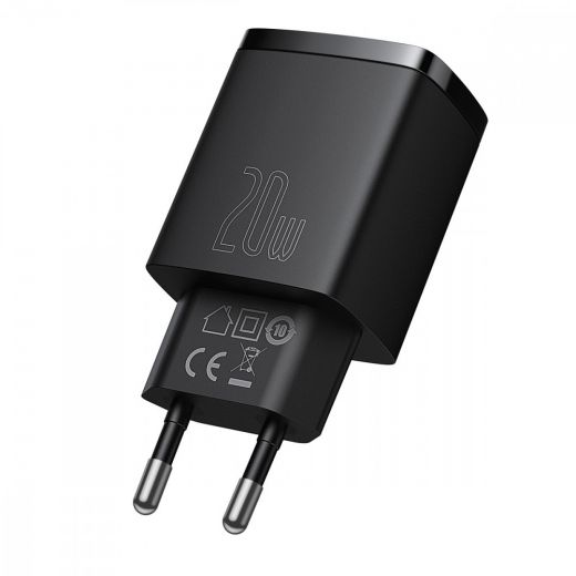 Сетевая быстрая зарядка Baseus Compact Quick Charger 20W QC+ PD Black (1Type-C + 1USB) (CCXJ-B01)