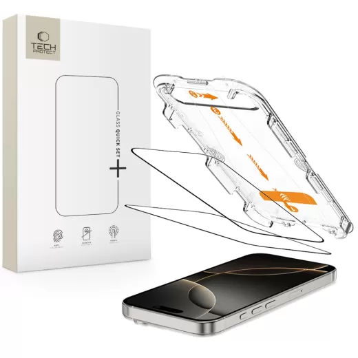 Захисне скло з аплікатором Tech-Protect Quick Set+ 2 шт. Black для iPhone 15 | 16