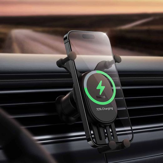 Держатель для телефона в машину Baseus Stable Gravitational Wireless Charging Car Mount Pro 15W (Air Outlet Version) Black (SUWX030001)