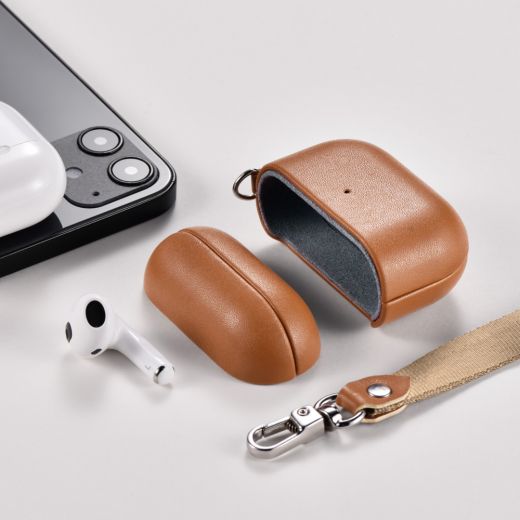 Кожаный чехол i-Carer PU Leather Case with Wrist Strap Brown для AirPods 3