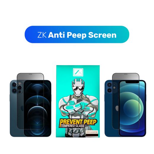 Захисне скло антишпигун ZK 2.5D Anti Peep 0.26mm [+ задня плівка у комплекті] Black для iPhone 12/12 Pro