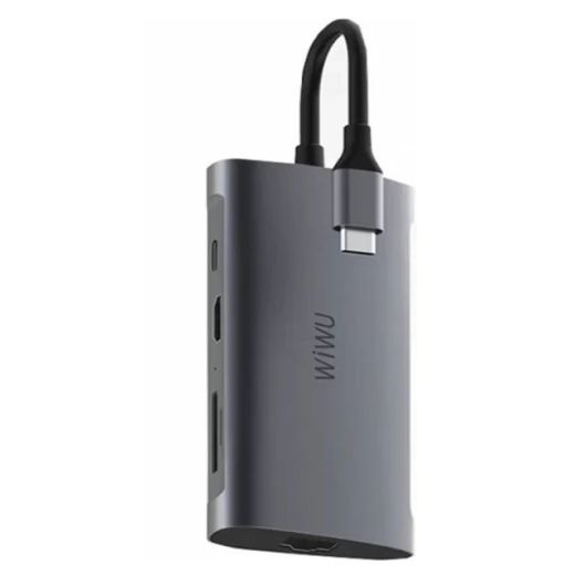 Адаптер WIWU Alpha 831HRT 8-in-1 USB-C to 3xUSB3.0 | HDMI | RJ45 | USB-C | SD | Micro SD Grey