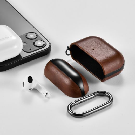 Шкіряний чохол i-Carer Genuine Leather Case with Metal Hook Brown для  AirPods 3