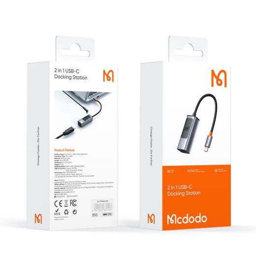 Перехідник McDodo 2 в 1 USB-C to HDMI 8K/USB-C 100w (HU-1130)