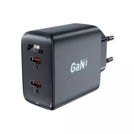 Быстрая зарядка ACEFAST [A49] GaN Dual Port Series 2xUSB-C 35W Black