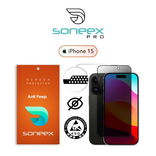 Защитное стекло антишпион Soneex Pro 2.5D Anti Peep 0.26mm для iPhone 16 | 15