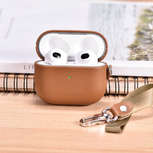 Шкіряний чохол i-Carer PU Leather Case with Wrist Strap Brown для AirPods 3