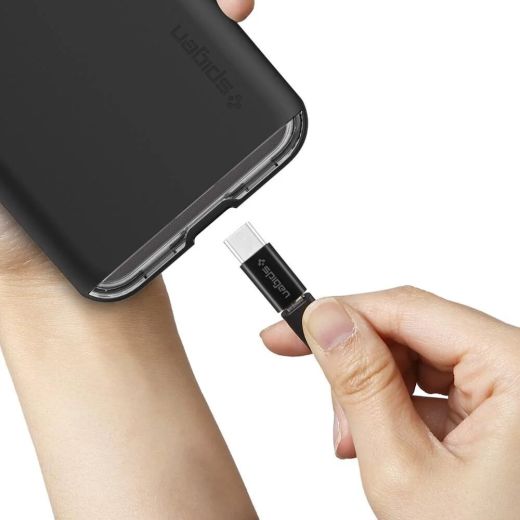 Адаптер Spigen Essential CAMC2 Micro-USB to USB-C Black (000AD20792)