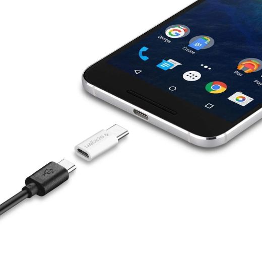 Адаптер Spigen Essential CAMC2 Micro-USB to USB-C White (SGP11881)