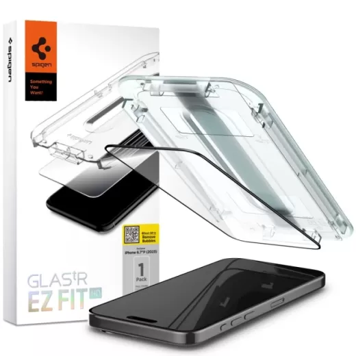 Защитное стекло Spigen Glas.TR EZFIT HD Black для iPhone 15 Pro Max (AGL06879)