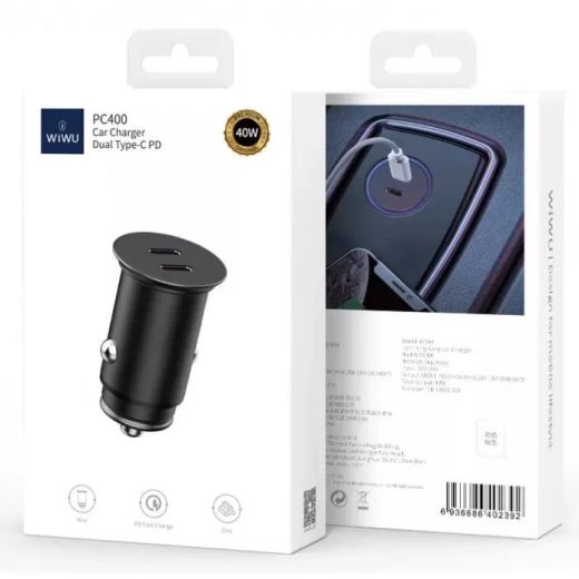 Автомобільна зарядка Wiwu Dual Type-C Quick Charge Car Charger 40W Black (PC400)