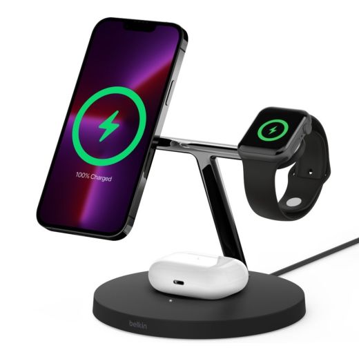 Бездротова зарядка Belkin 3 в 1 MagSafe iPhone Wireless Charger Black (WIZ017ttBK)