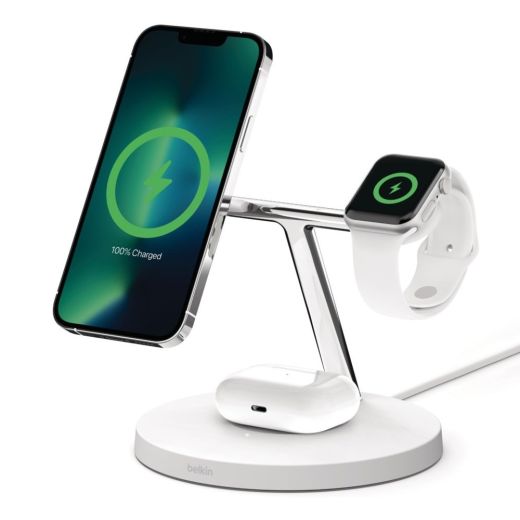 Беспроводная зарядка Belkin 3 в 1 MagSafe iPhone Wireless Charger White (WIZ017ttWH)