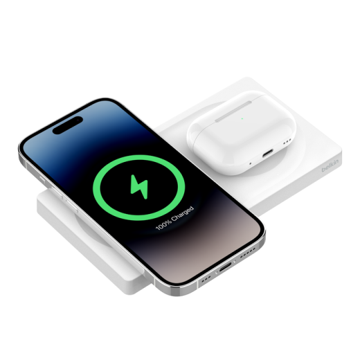 Беспроводная зарядка Belkin BoostCharge Pro 2 в 1 Wireless Charging Pad with MagSafe 15W White (WIZ019ttWH)