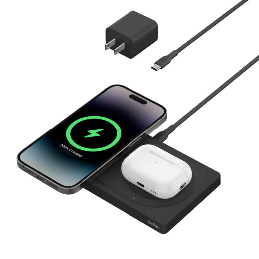 Беспроводная зарядка Belkin BoostCharge Pro 2 в 1 Wireless Charging Pad with MagSafe 15W Black (WIZ019ttBK)