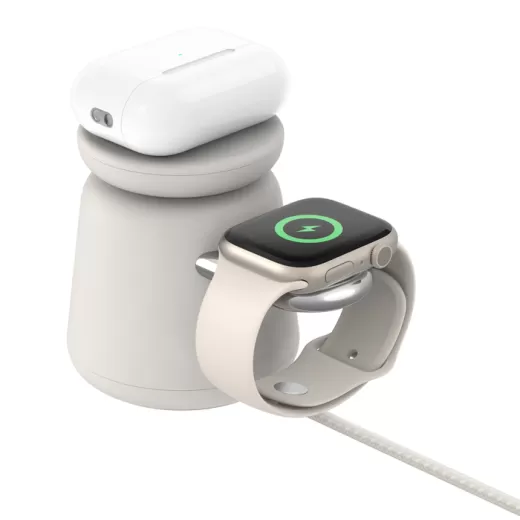 Бездротова зарядка Belkin BoostCharge Pro 2 в 1 Wireless Charging Dock with MagSafe 15W Sand (WIZ020ttH37)