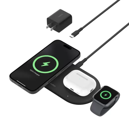 Беспроводная зарядка Belkin BoostCharge Pro 3 в 1 Magnetic Wireless Charging Pad with Qi2 15W Black (WIZ022ttBK)