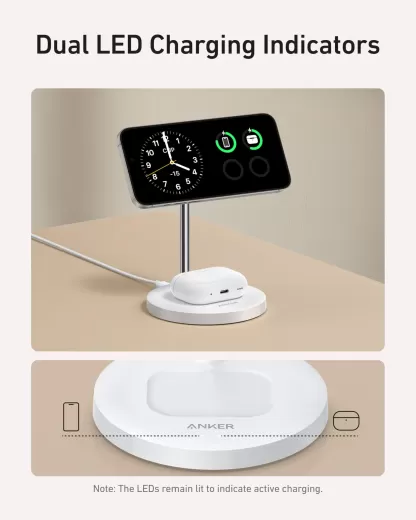 Бездротова зарядка Anker MagGo Wireless Charger Stand 2 в 1 White