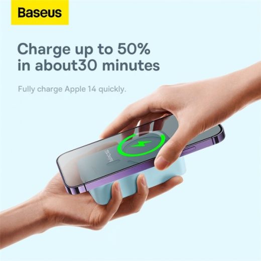 Повербанк (внешний аккумулятор) Baseus Airpow Magnetic Mini Wireless Fast Charge Power Bank 20000mAh 20W Blue - With Simple Series Charging Cable Type-C to Type-C (20V/3A) 30cm White