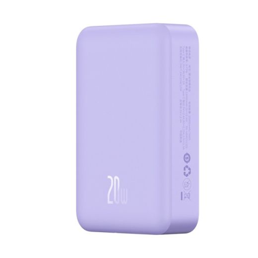 Повербанк Baseus Airpow Magnetic Mini Wireless Fast Charge Power Bank 20000mAh 20W Purple - With Simple Series Charging Cable Type-C to Type-C (20V/3A) 30cm White