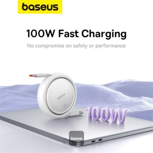 Висувний кабель для швидкої зарядки Baseus 100W Free2 Draw Mini Type-C до Type-C 1м White (P10364500211-00)