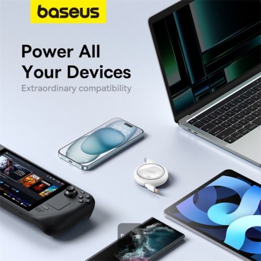 Висувний кабель для швидкої зарядки Baseus 100W Free2 Draw Mini Type-C до Type-C 1м White (P10364500211-00)