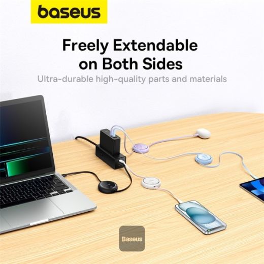 Висувний кабель для швидкої зарядки Baseus 100W Free2 Draw Mini Type-C до Type-C 1м White (P10364500211-00)