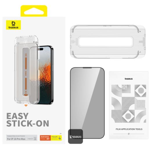 Защитное стекло антишпион Baseus Sapphire Series Full-Coverage 9H Privacy для iPhone 16 Pro Max (P60057507203-01)