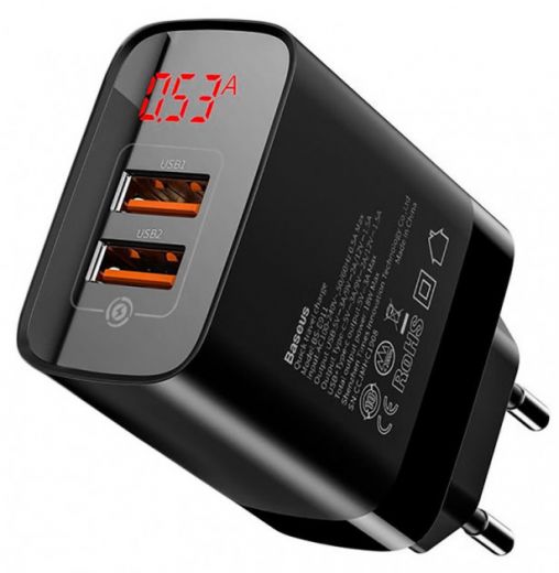 Зарядний пристрій Baseus Mirror Lake Dual QC Digital Display quick Charger A+A EU White (CCJMHA-A02)