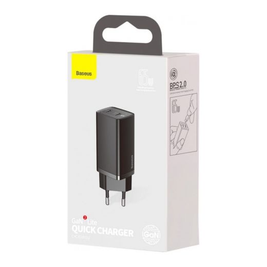 Зарядний пристрій Baseus GaN2 Lite Quick Charger 2xUSB Type-C 65W, Black (CCGAN2L-E01)