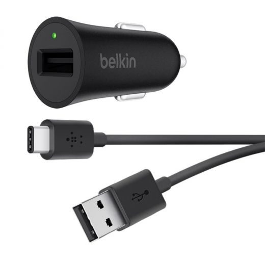 Автомобильное зарядное устройство Belkin Car Quick Charger 18W USB 3.0A, USB-C, 1.2м, black (F7U032BT04-BLK)