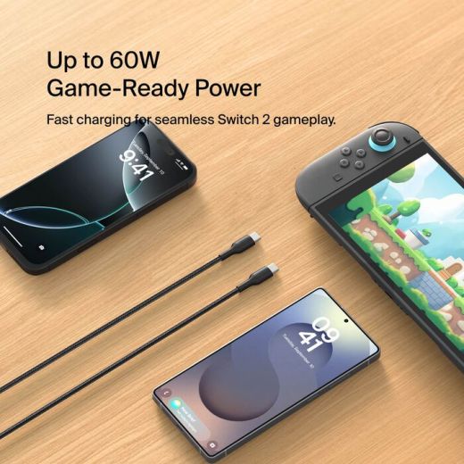 Кабель Belkin USB-C to USB-C Cable 60W для Nintendo Switch 2 (ENA008fq2MBK)
