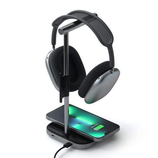 Беспроводная зарядка для iPhone + Подставка-держатель для наушников AirPods Max Satechi 2-in-1 Headphone Stand with Wireless Charger (ST-UCHSMCM)