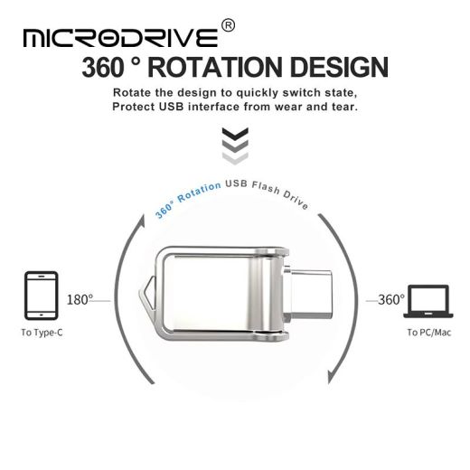 Флешка MicroDrive Dual Flesh Drive Mini OTG Usb2.0/Type-C 128GB Silver