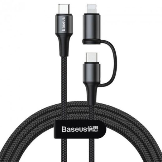 PD кабель Baseus twins 2 in 1 cable Type-C to Type-C 60W + iP 1m Black (CATLYW-01)