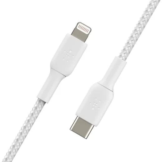 Кабель Belkin BRAIDED USB-C to Lightning White 2 m (CAA004BT2MWH)
