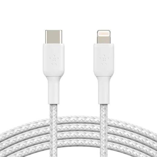 Кабель Belkin BRAIDED USB-C to Lightning White 2 m (CAA004BT2MWH)