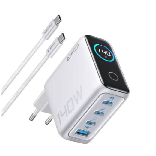Швидка зарядка Anker 140W, 4 порти, PD 3.1 with USB-C Cable Silver
