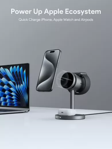 Док-станция Aukey LC-MC311A MagFusion 3 в 1 Pro Qi2 Active Cooling Wireless Charging Station Gray