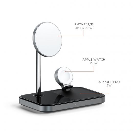 Бездротова зарядка Satechi 3-in-1 Magnetic Wireless Charging Stand (ST-WMCS3M)