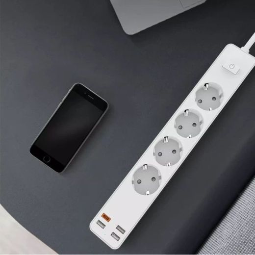 Мережевий подовжувач WIWU Power Strip U01 EU 4x220V и 3xUSB-A и 1xUSB-C White