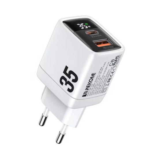 Сетевая зарядка с дисплеем Wekome 35W GaN Charger White