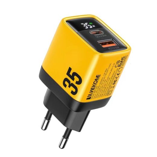 Сетевая зарядка с дисплеем Wekome 35W GaN Charger Yellow