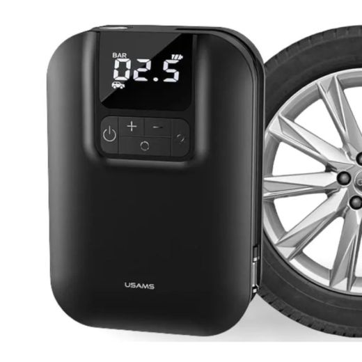 Автомобильный насос компрессор + Power Bank (5000 mAh) Usams Mini Car Air Pump Black (CQBZB21501)