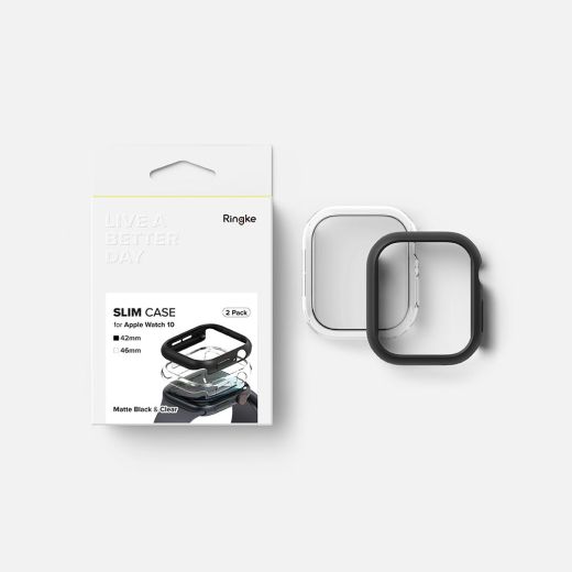 Чехол Ringke Slim 2 шт. Clear/Matte Black для Apple Watch 10 (42мм)