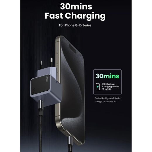 Швидка зарядка Ugreen X503 Nexode S GaN Tech USB Type-C 30W Grey