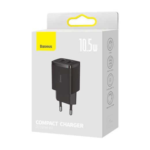 Зарядний пристрій Baseus Compact Charger 2U 10.5W Black (CCXJ010201)